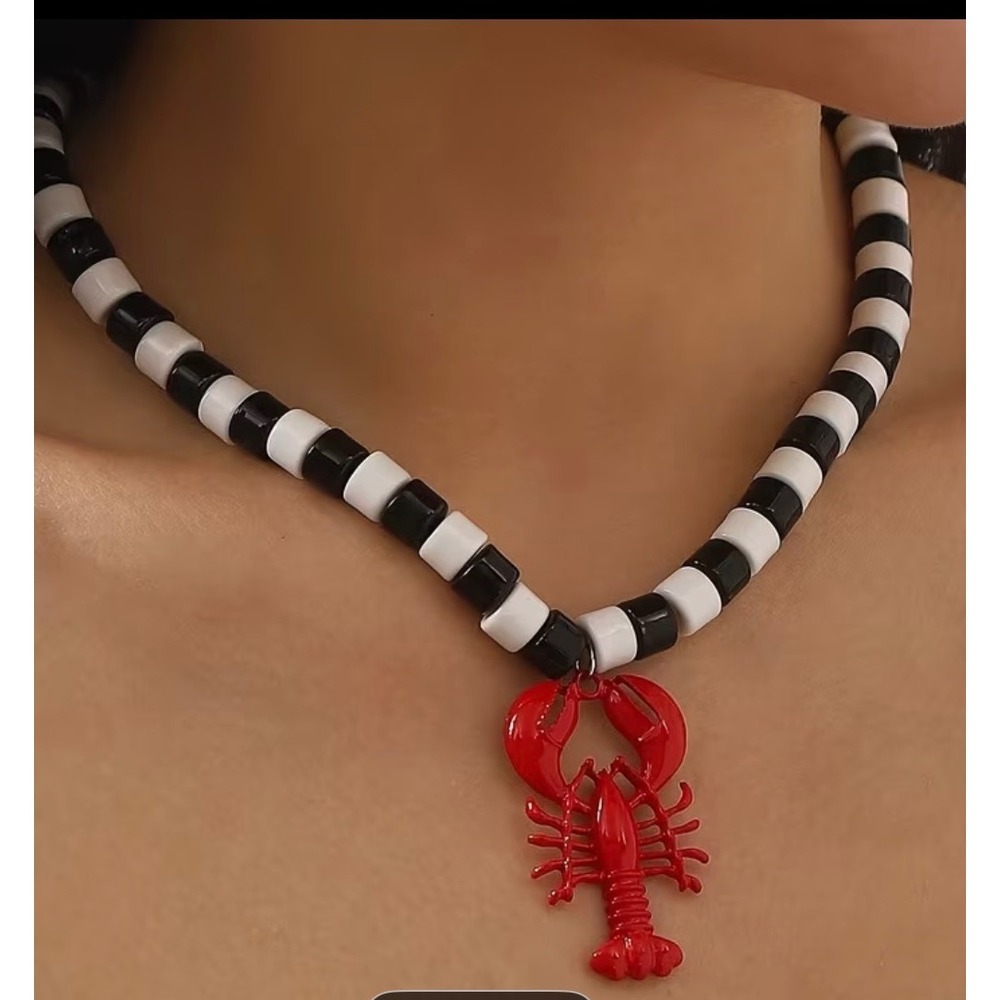 Unbranded Lobster Pendant Necklace Women OS Red Black White Excellent Nautical